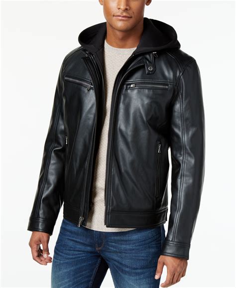 michael kors leather hooded bomber jacket|Michael Kors Men's Jackets and Coats .